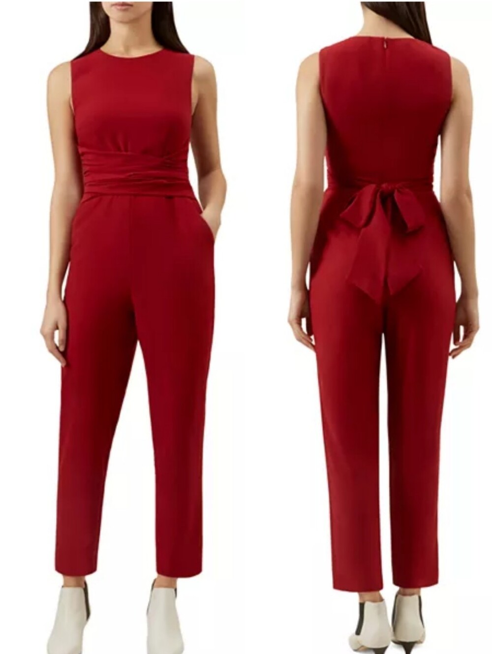 HOBBS Twitchill Tie-Waist Jumpsuit Red Cranberry Size 14